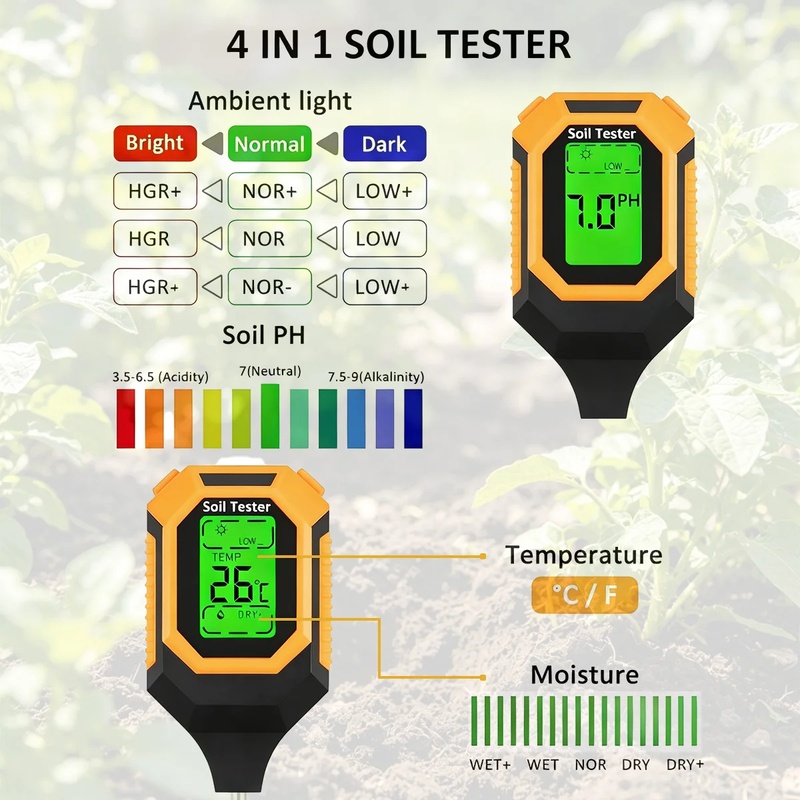 4-in-1 토양 테스터, pH, 온도 및 햇빛 측정  - Ph Meter Digital Water Tester 리뷰 및 가격